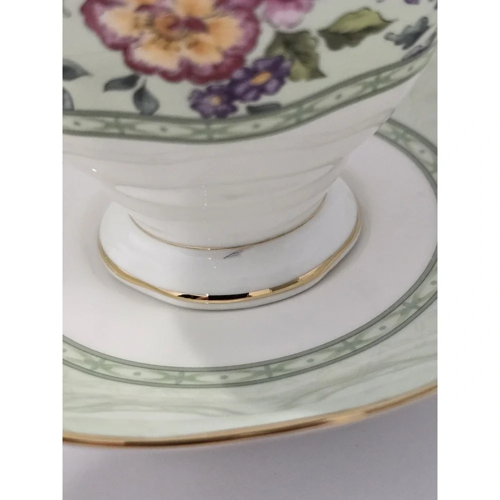 Royal Albert Hampton Bone China Cup & Saucer Set Floral Green Gold Trim